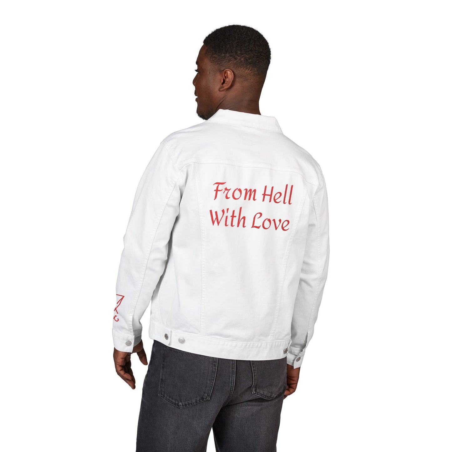 Embroidered Denim Jacket - 'I Choose to Stay' & 'From Hell With Love'