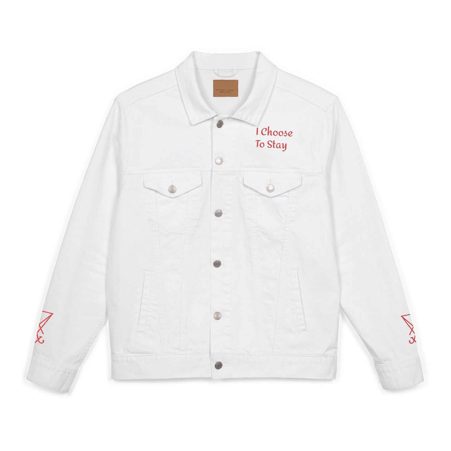 Embroidered Denim Jacket - 'I Choose to Stay' & 'From Hell With Love'