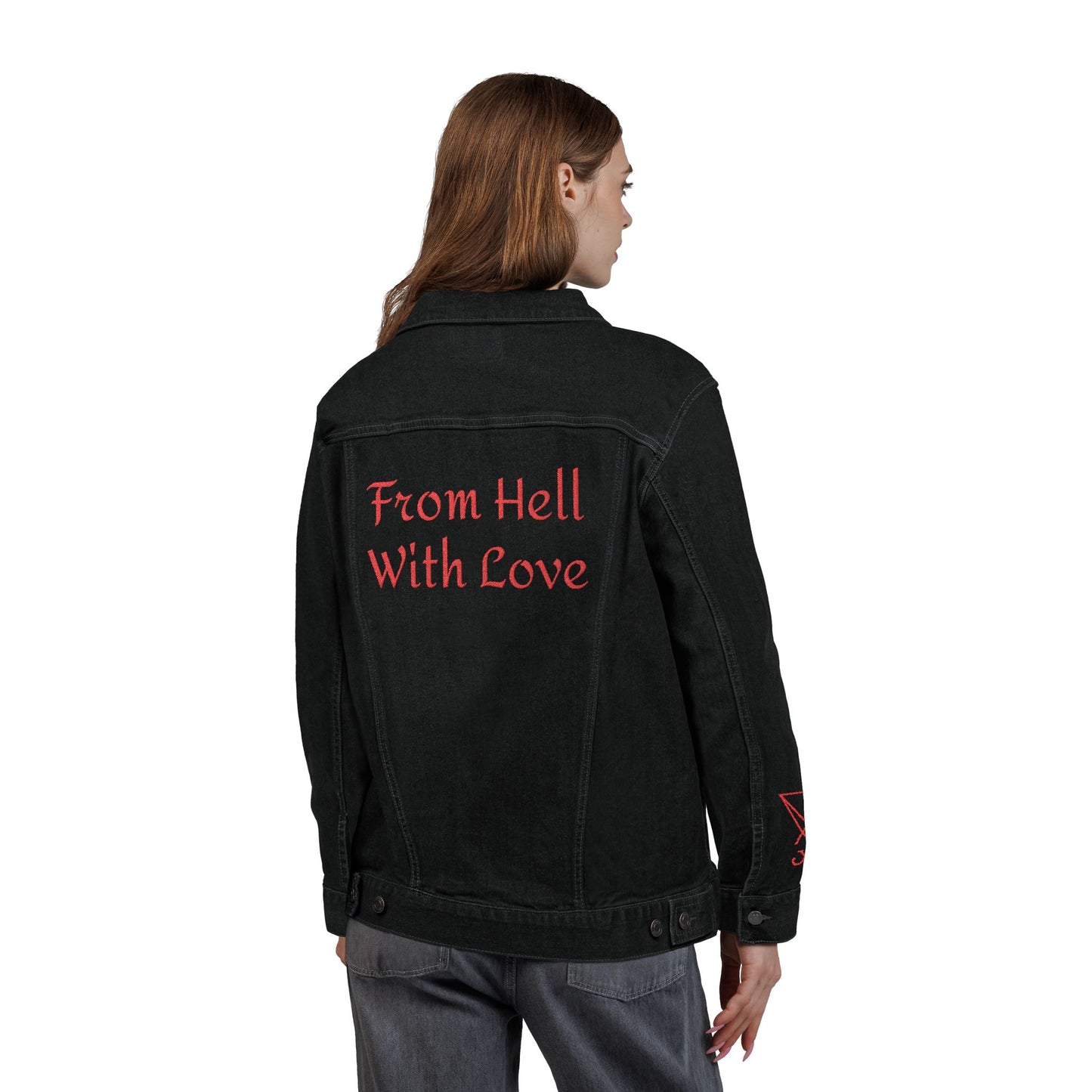 Embroidered Denim Jacket - 'I Choose to Stay' & 'From Hell With Love'
