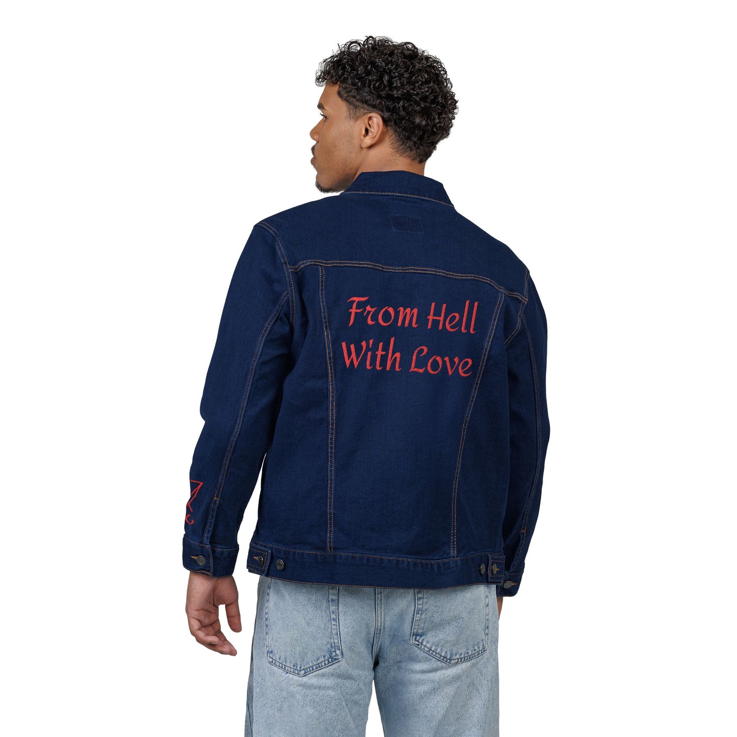 Embroidered Denim Jacket - 'I Choose to Stay' & 'From Hell With Love'