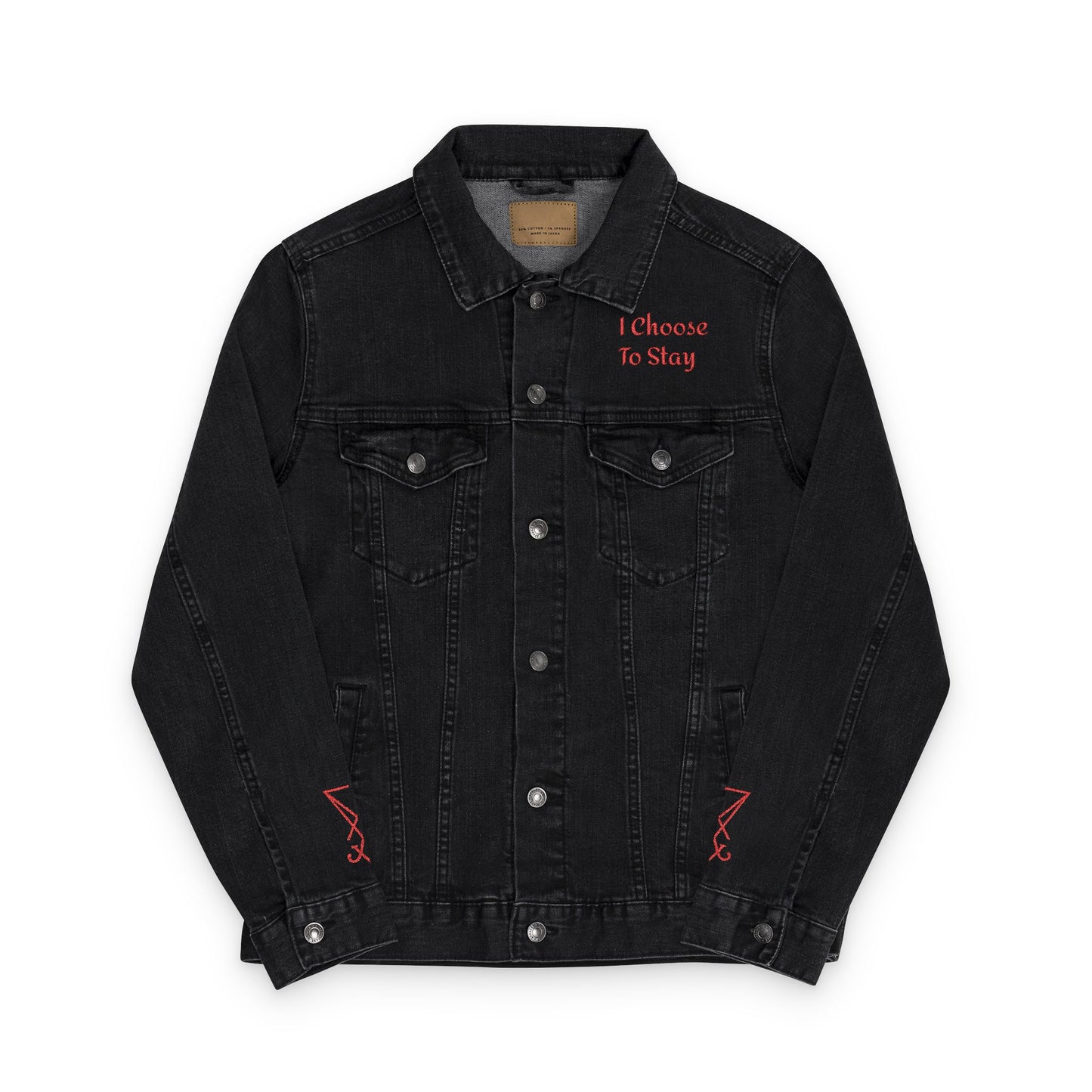 Embroidered Denim Jacket - 'I Choose to Stay' & 'From Hell With Love'