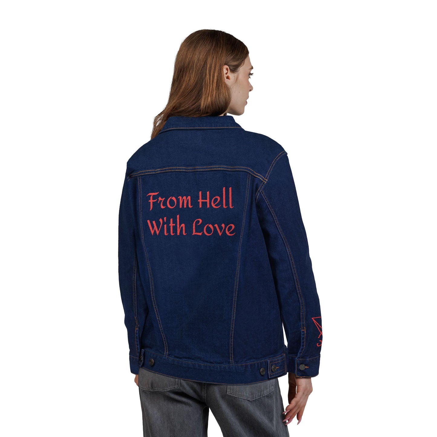 Embroidered Denim Jacket - 'I Choose to Stay' & 'From Hell With Love'