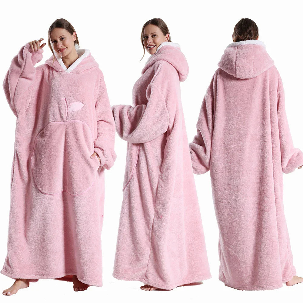 Extra Long Hooded Flannel Wearable Blanket