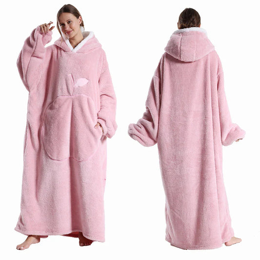 Extra Long Hooded Flannel Wearable Blanket