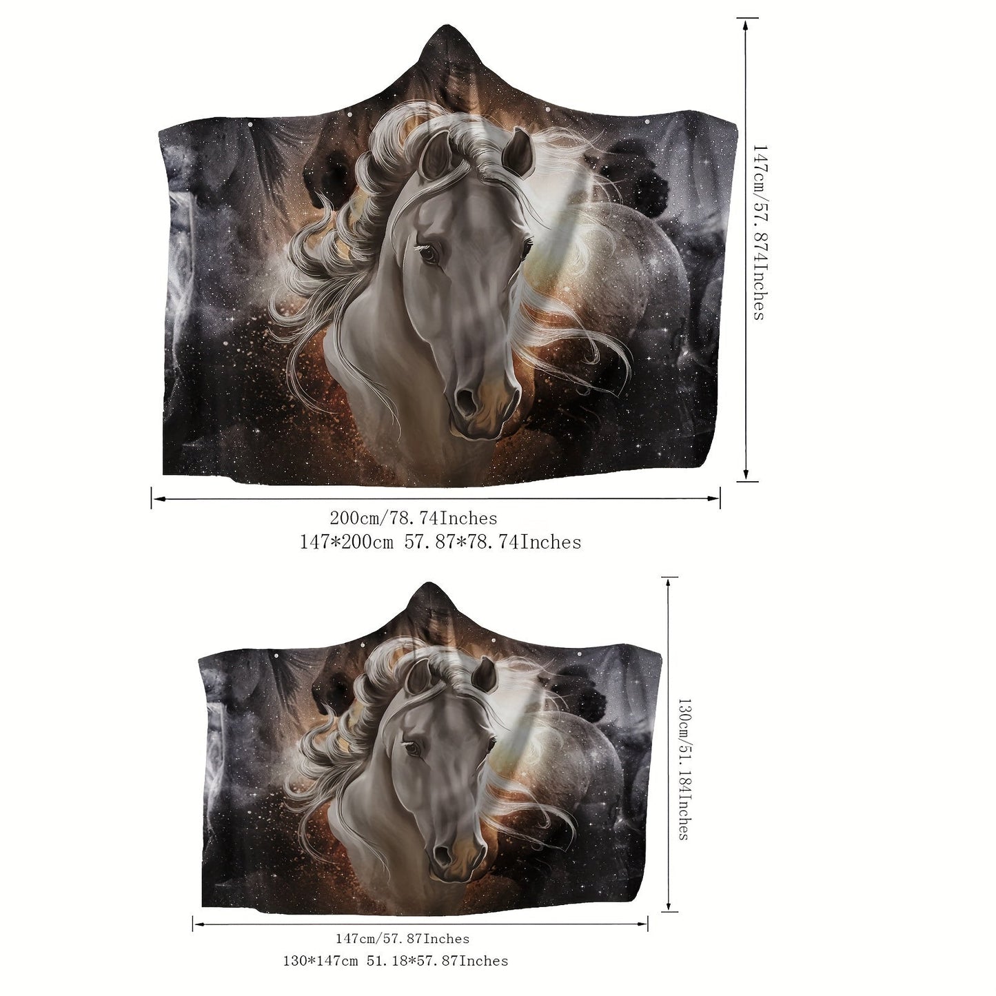 Horse Pattern Wearable Blanket Flannel Hooded Throw