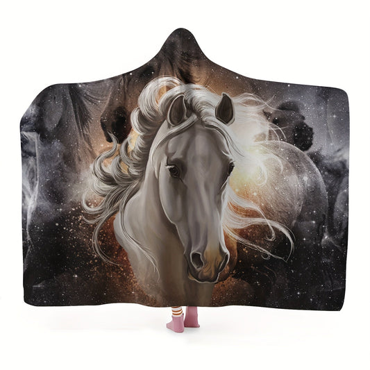 Horse Pattern Wearable Blanket Flannel Hooded Throw